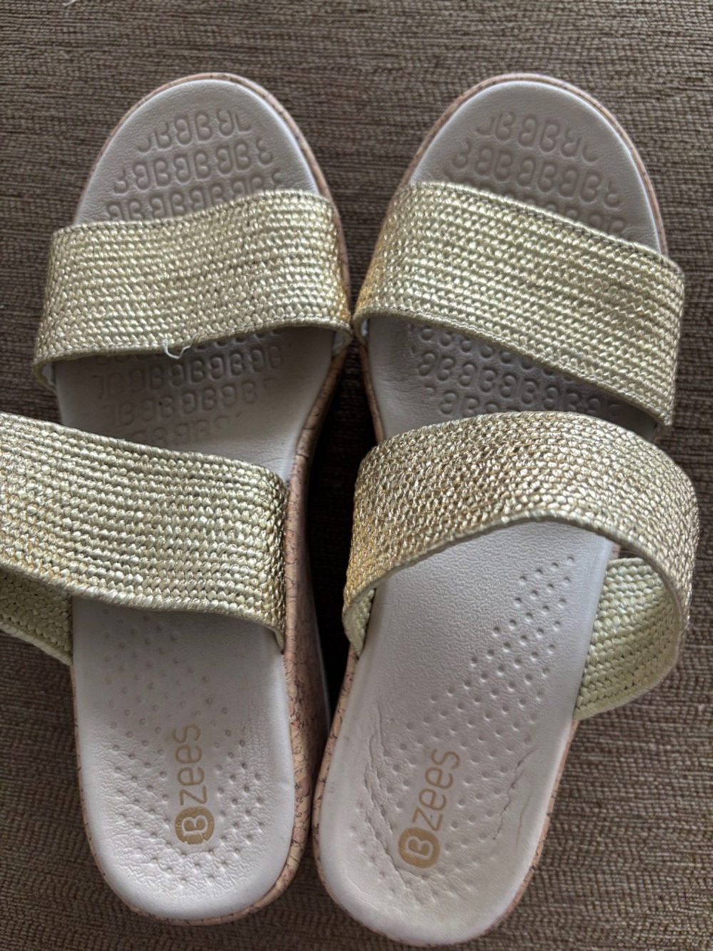Bzees Metallic Gold Double-Strap Slide Sandals